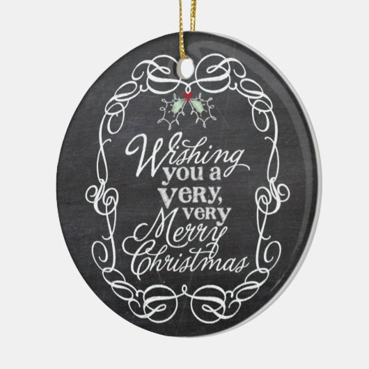 黒板ミスタントリースクリプトメリークリスマスフォト セラミックオーナメント (左)