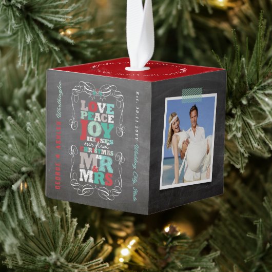 黒板ミスタントーヴィンテージ初めてのクリスマス写真 キューブオーナメント (ツリー)