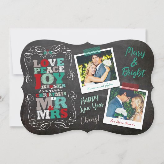 黒板ミスタントーヴィンテージ初めてのクリスマス写真 シーズンカード (正面)