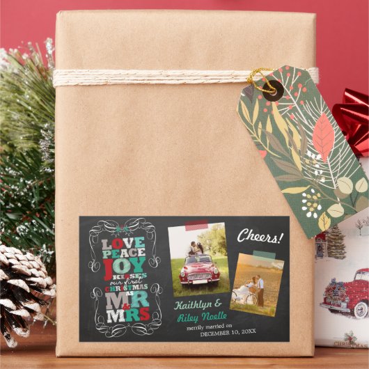 黒板ミスタントーヴィンテージ初めてのクリスマス写真 長方形シール (クリスマス)