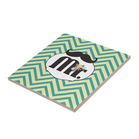 黒板ミスター・イエローとグリーン・ジグザグシェブロン タイル (側面)