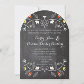 黒板ミントオレンジ花のガーランド結婚式 招待状 (正面)