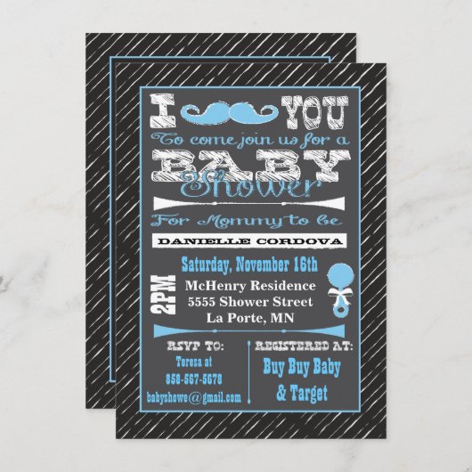 黒板ムスタヒボーイベビーシャワー招待状 招待状 (正面/裏面)