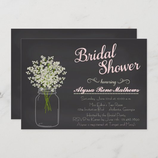 黒板メイスンジャベビーズブレス招待状ピンク 招待状 (正面/裏面)