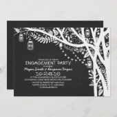 黒板メイスンジャースの木のライト婚約パーティ 招待状 (正面/裏面)