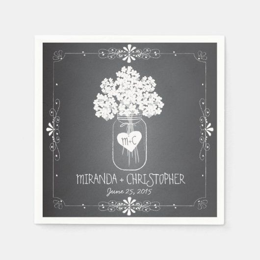 黒板メイスンジャーパーソナライズされた結婚ズナプキン スタンダードカクテルナプキン (正面)