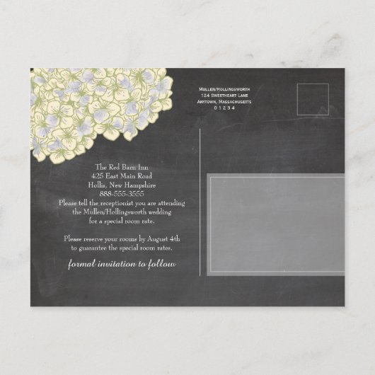 黒板メイスン・ジャーとアジサイが日付を保存 案内ポストカード (裏面)