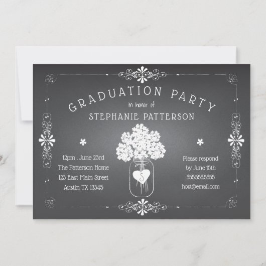 黒板メイソン·ジャー卒業パーティー 招待状 (正面)