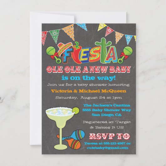 黒板メキシカンフェスタカップル赤ちゃんシャワー 招待状 (正面)