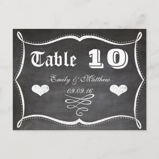 黒板モダンヴィンテージタイポグラフィ表番号 ポストカード (裏面)