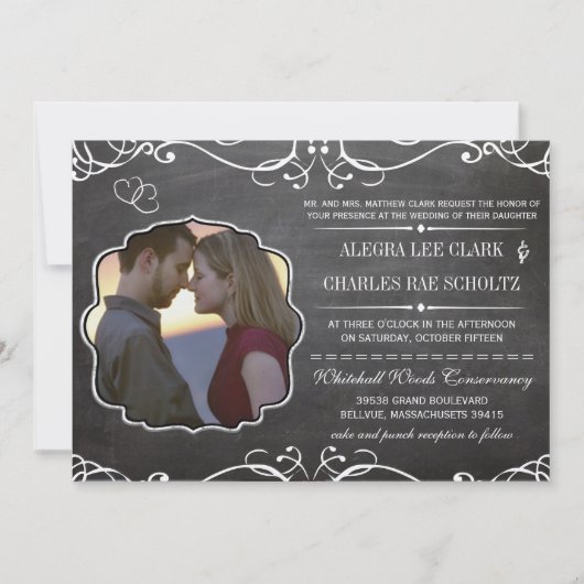 黒板モダンヴィンテージビクトリアンタイポグラフィ 招待状 (正面)