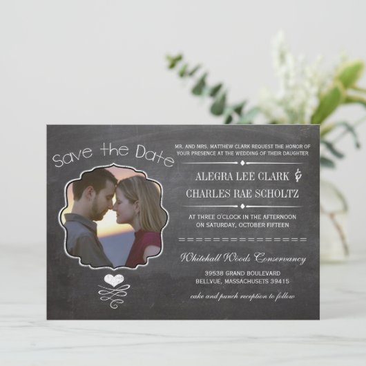 黒板モダンヴィンテージビクトリアンタイポグラフィ 招待状 (スタンド正面)