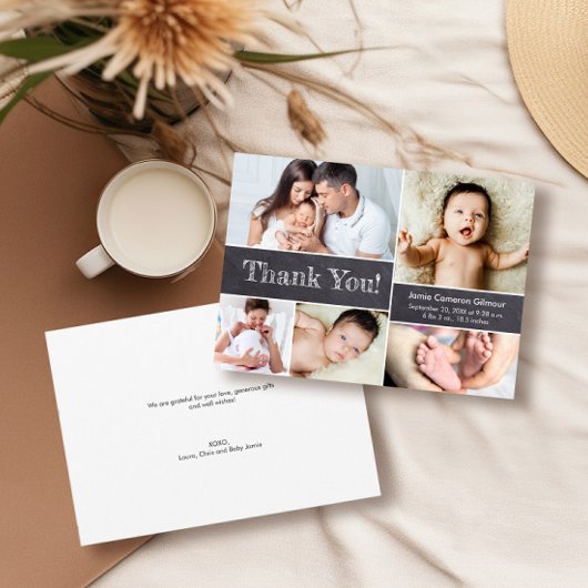 黒板モダン写真ベビーシャワーありがとう サンキューカード