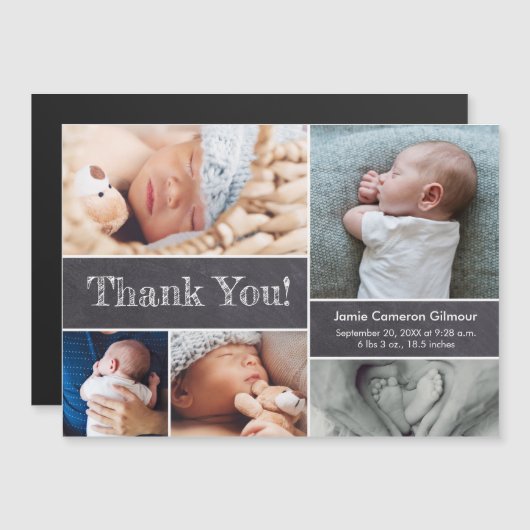 黒板モダン写真ベビーシャワーありがとう マグネット招待状 (正面/裏面)
