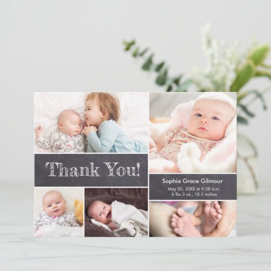 黒板モダン写真2nd赤ちゃんシャワー サンキューカード (スタンド正面)