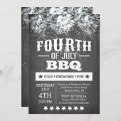 黒板モダン花火7月4日パーティー 招待状 (正面/裏面)