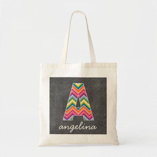 黒板モノグラム文字Aと明るい山形シボロン トートバッグ (正面)