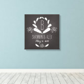 黒板モノグラム結婚の日付 キャンバスプリント (インサイチュ (ウッドフロア))