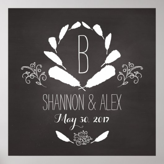 黒板モノグラム結婚の日付 ポスター (正面)