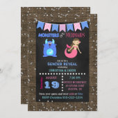 黒板モンスターまたは人魚の性別の表示 招待状 (正面/裏面)