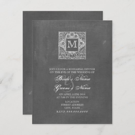 黒板モ刺激を受けたノグラムリハーサルディナー 招待状 (正面/裏面)