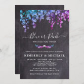 黒板ユーカリ性別がブルーピンクベビーを明かす 招待状 (正面/裏面)