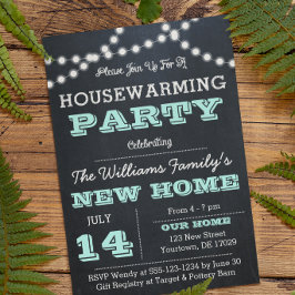 黒板ライトアクア新築祝い招待状 招待状