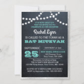 黒板ライトティール(緑がかった色)シルバーテクスチャバルミツワー 招待状 (正面)