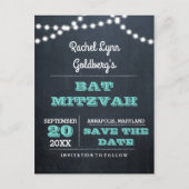 黒板ライトティール(緑がかった色)バルミツワー日付を保存 案内ポストカード (正面)