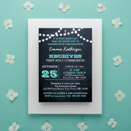 黒板ライトティール（緑がかった色）ファーストコミューン招待状 招待状