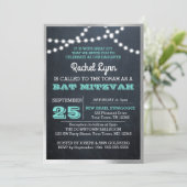 黒板ライトティール(緑がかった色)フォイル縁どバルミツワー 招待状 (スタンド正面)