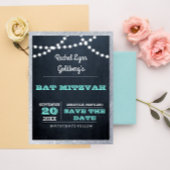 黒板ライトティール(緑がかった色)縁どシルバー日付を保存 案内ポストカード