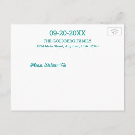 黒板ライトティール(緑がかった色)縁どシルバー日付を保存 案内ポストカード (裏面)