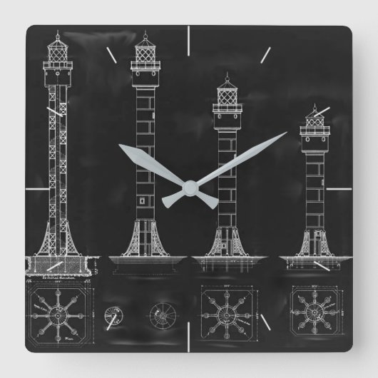 黒板ライトハウスプランズタイムピース スクエア壁時計 (正面)