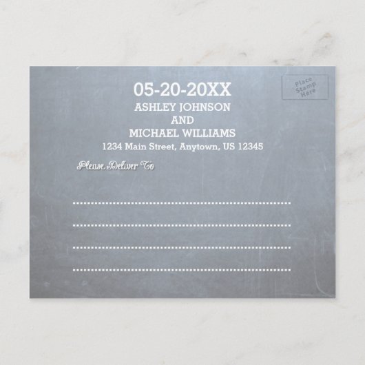 黒板ライトピンクの結婚式の日付を保存 案内ポストカード (裏面)