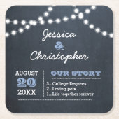 黒板ライトライトブルーパーソナライズされたズ結婚ズ スクエアペーパーコースター (正面)