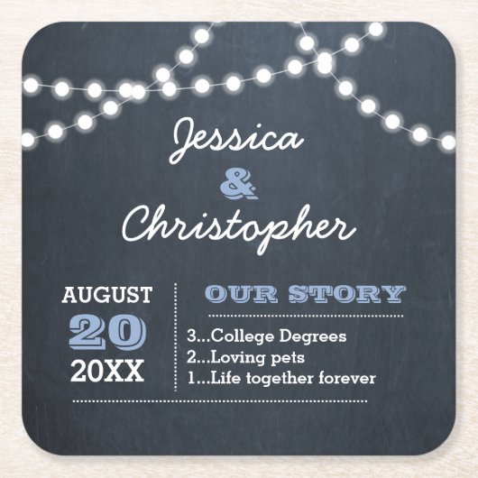 黒板ライトライトブルーパーソナライズされたズ結婚ズ スクエアペーパーコースター (正面)