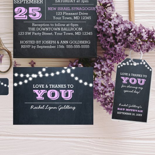 黒板ライト薄紫バルミツワーありがとう ギフトタグ