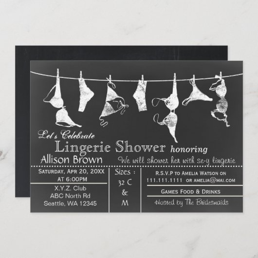 黒板ランジェリーシャワー侵入 招待状 (正面/裏面)