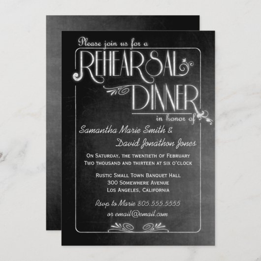 黒板リハーサルディエレガントナー招待状 招待状 (正面/裏面)