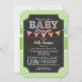 黒板ルックベイビーシャワー;ライムグリーンクローバー 招待状 (正面)