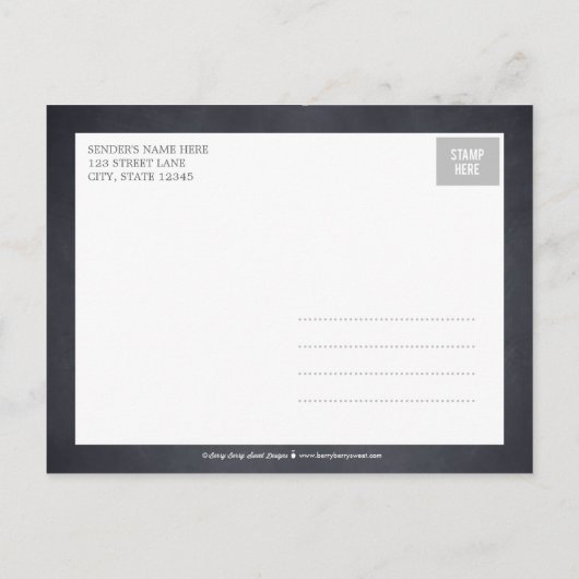 黒板ルック誕生のお知らせ – ピンク 案内ポストカード (裏面)