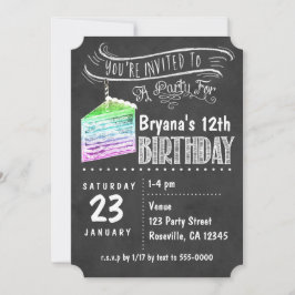 黒板レインボーケーキスライス誕生日招待状 招待状