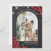 黒板レッドギンガムプレイド写真クリスマス シーズンカード (正面)