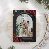 黒板レッドギンガムプレイド写真クリスマス シーズンカード