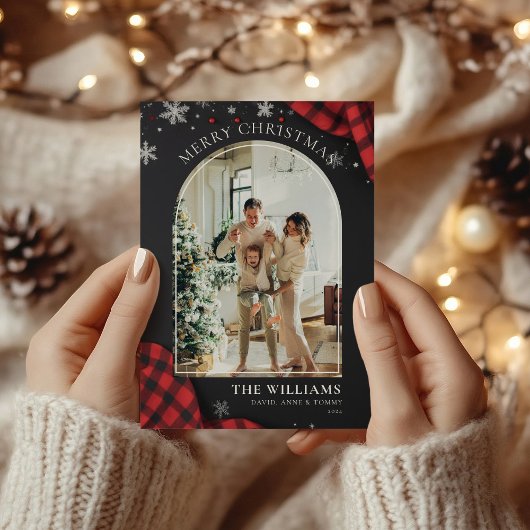 黒板レッドギンガムプレイド写真クリスマス シーズンカード