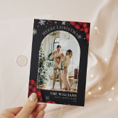 黒板レッドギンガムプレイド写真クリスマス シーズンカード