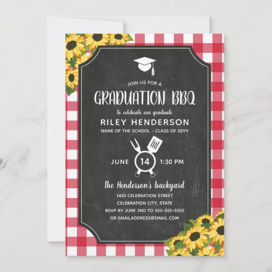 黒板レッドジンガムひまわり卒業BBQ 招待状 (正面)