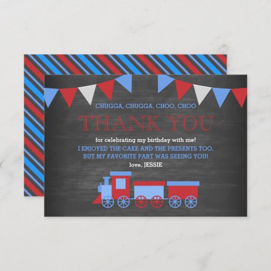 黒板レッド&ブルートレイン誕生日ありがとう サンキューカード (正面/裏面)