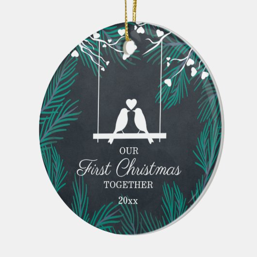 黒板ロベバード一緒に私たちの初めてのクリスマス セラミックオーナメント (左)